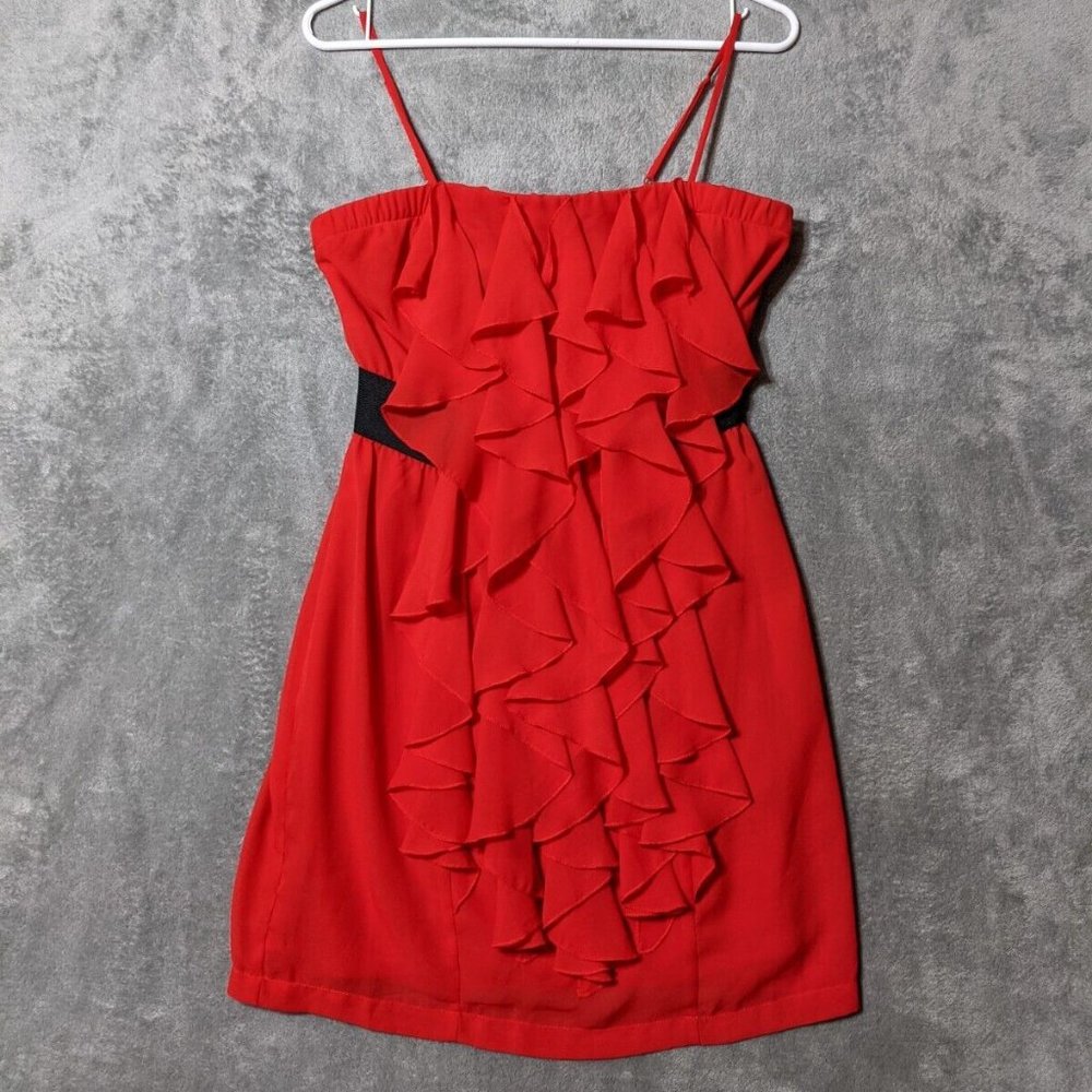 Forever 21 Red Ruffle Spaghetti Strap Minidress w/ Black Belt